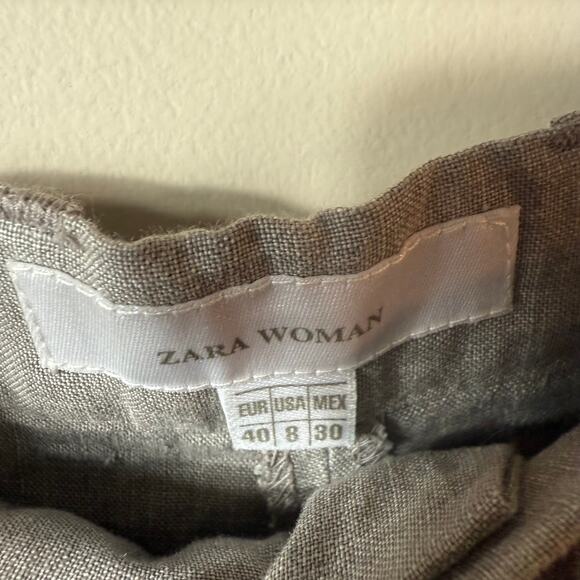 Zara Woman Flax Linen Pants SZ 8 Gray Lined Tie Wide Leg Classy Work Casual - Picture 3 of 7